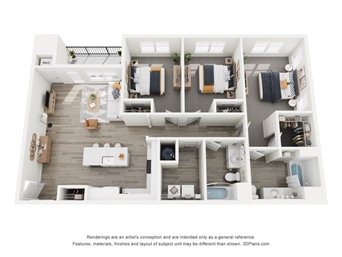 Floor plan for 3 beds, 2 baths, 1434 sqft